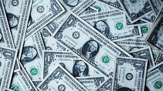 dollar bills laid out; image used for blog post about not-for-profits recovering from fraud