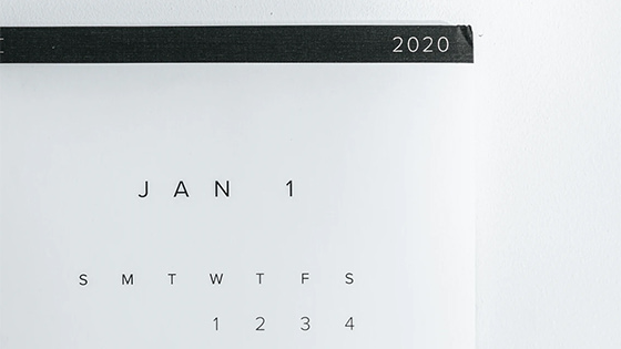 white paper calendar of January days with a black strip on top with the year "2020;" image used for a blog post about tax limits increasing in 2020