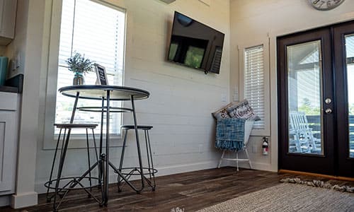 lounge area in a tiny home for rent in nashville tennessee