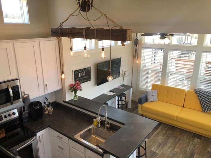 tiny house kitchen and living room