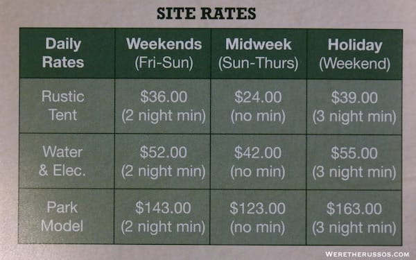Pine Country RV Resort rates