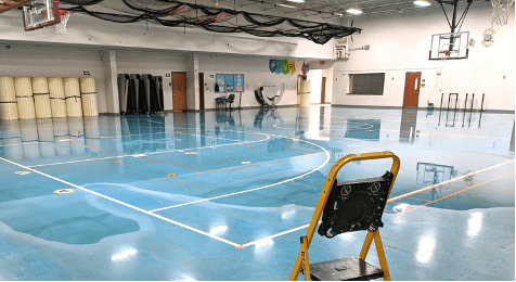 flooded basketball court
