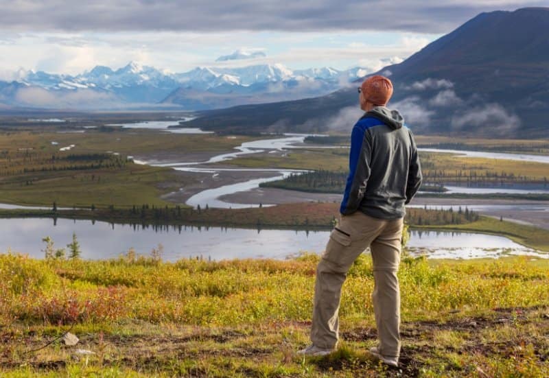 tourist on an alaskan mountain