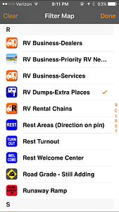 Allstays Camp and RV App filters