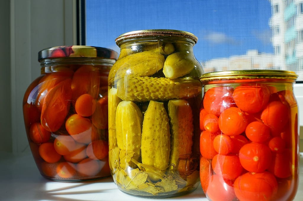 Food in jars stored in RV kitchen