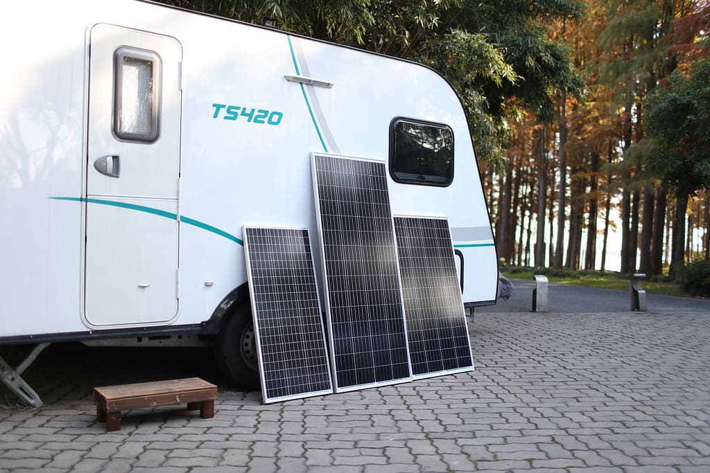 Solar panels leaning on RV