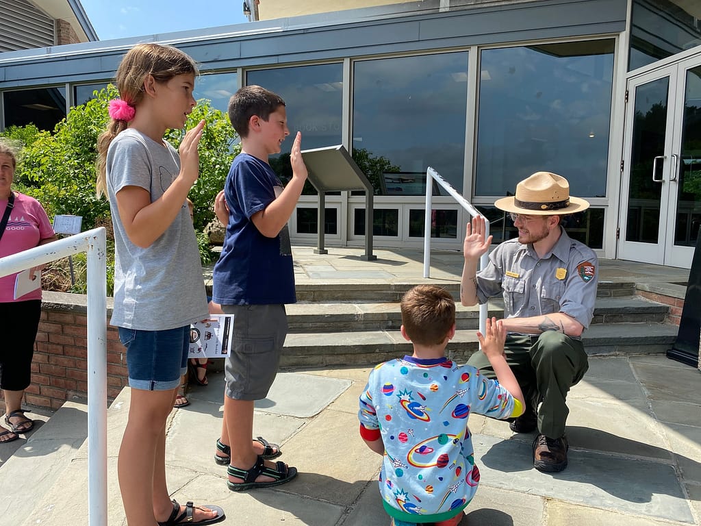 Kids being sworn in as Junior Rangers