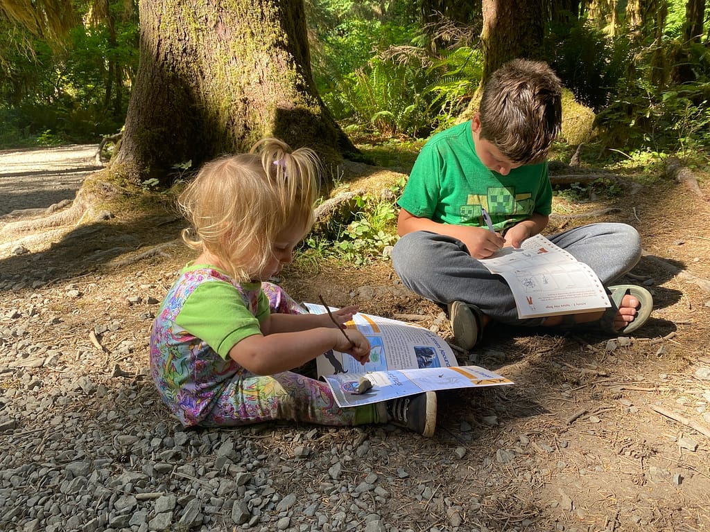 Junior Rangers filling out books