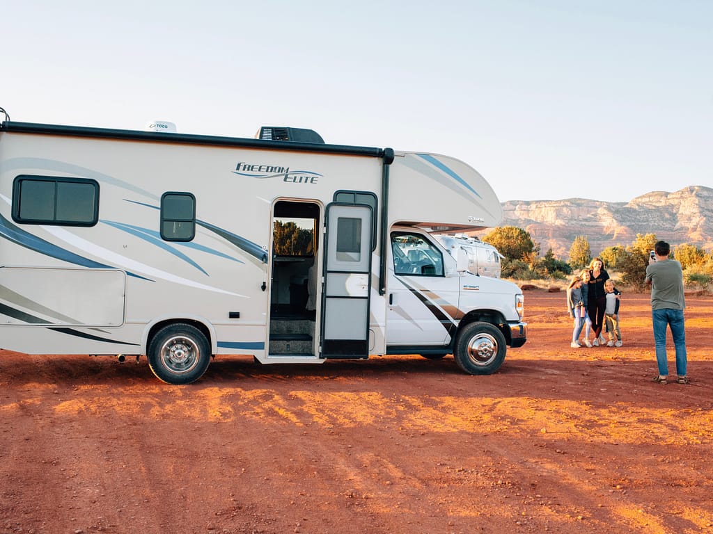 Family camping in the desert