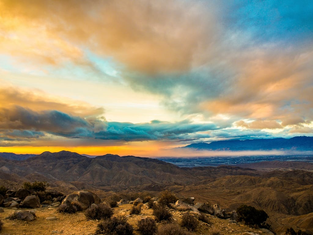 Beautiful sunset while camping in the desert