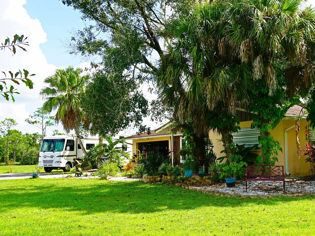 RV dry camping next to someone’s house