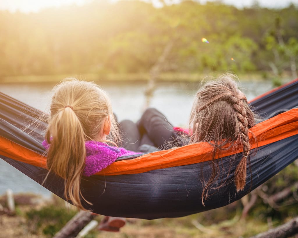 Relaxing outside in hammock