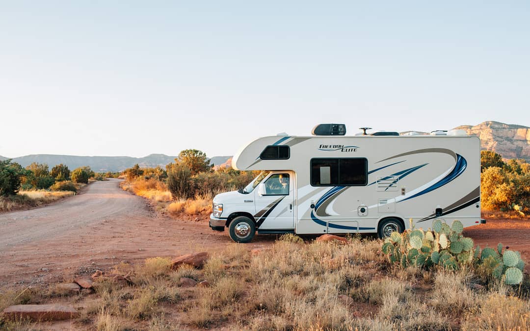 RV parked in desert