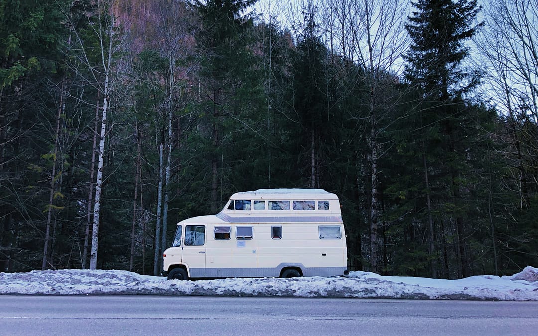 RV without hookups parked in the snow