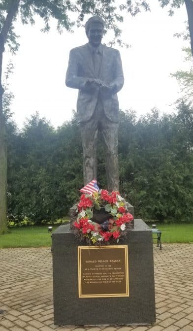 Statue of Ronald Reagan at boyhood home in Dixon, Illinois