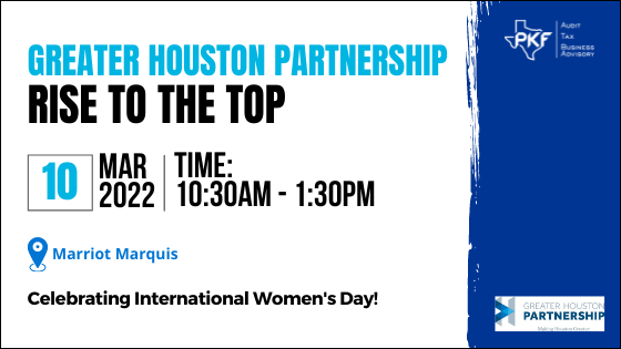 Event promotional image for Greater Houston Partnership's Rise to the Top celebrating International Women's Day