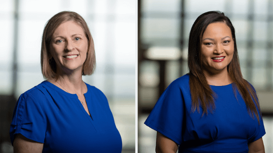 Two professional headshots side by side of Sonia Freeman and Nikki Homratsamy from PKF Texas.