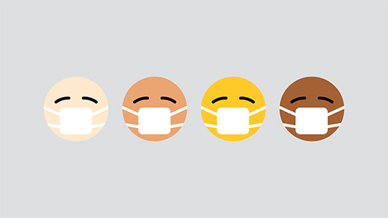 four emojis faces wearing medical masks; image used for blog post about hiring independent contractors during COVID-19 pandemic
