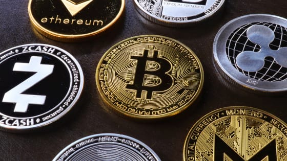 Image of various cryptocurrency coins