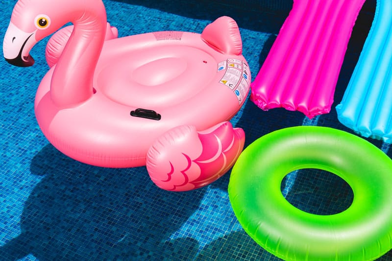 inflatable flamingo in a pool