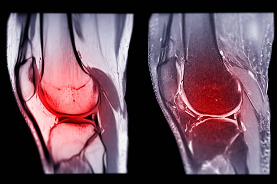MRI knee comparison sagittal PDW and TIW view for detect tear of ACL
