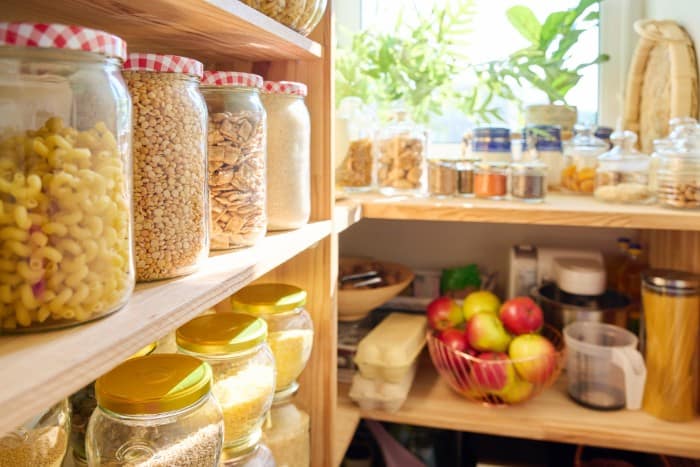 pantry with foods stored securely